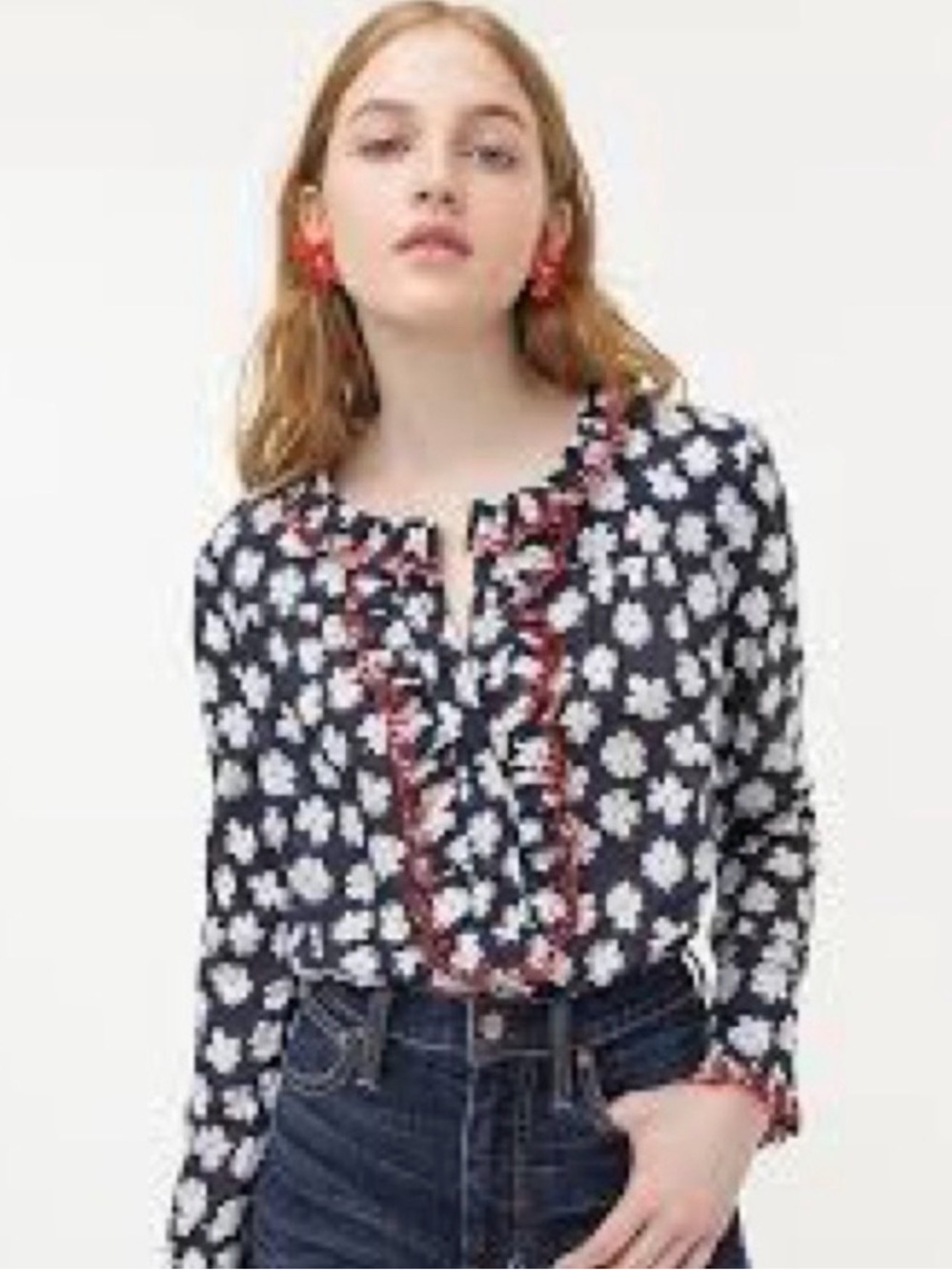 J.Crew Embroidered Ruffle Blouse Daisies